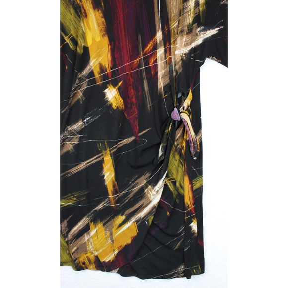 Signature By Robbie Bee Dress Faux Wrap Knot Women 1X Black Printed 3/4 Sleeve - Picture 4 of 14